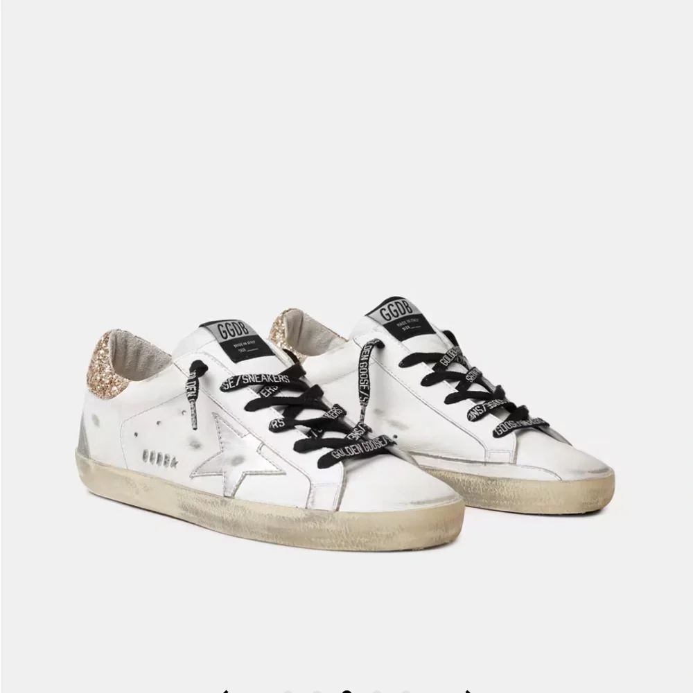 Women's white leather Super-Star with glittery heel tab Size 40 - Picture 2 of 12